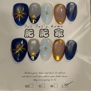 Blue and Gold Acrylic Nail Set
